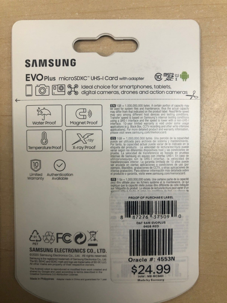 OEM Samsung EVO Plus 64GB Micro SDXC C10 Flash Memory Card - MC64H