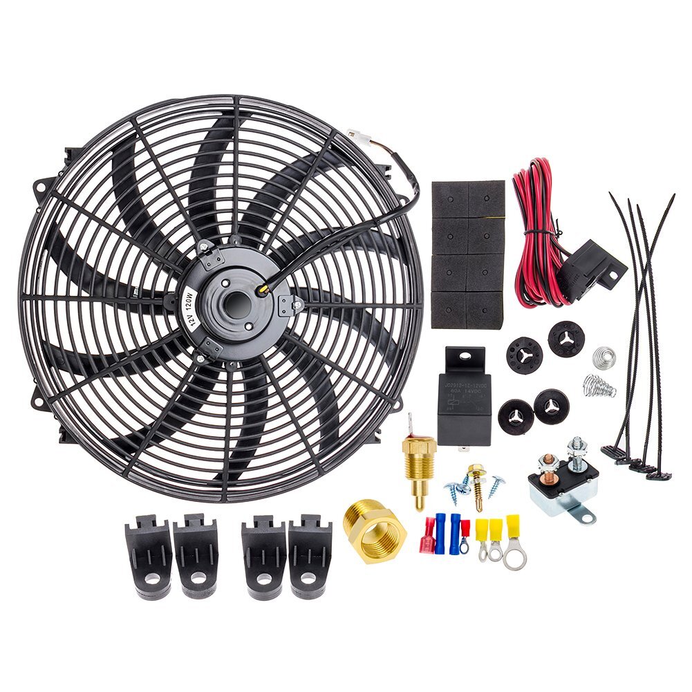16Inch Electric Radiator Cooling Fan Thermostat Kit 3500 CFM Reversible Push 12V