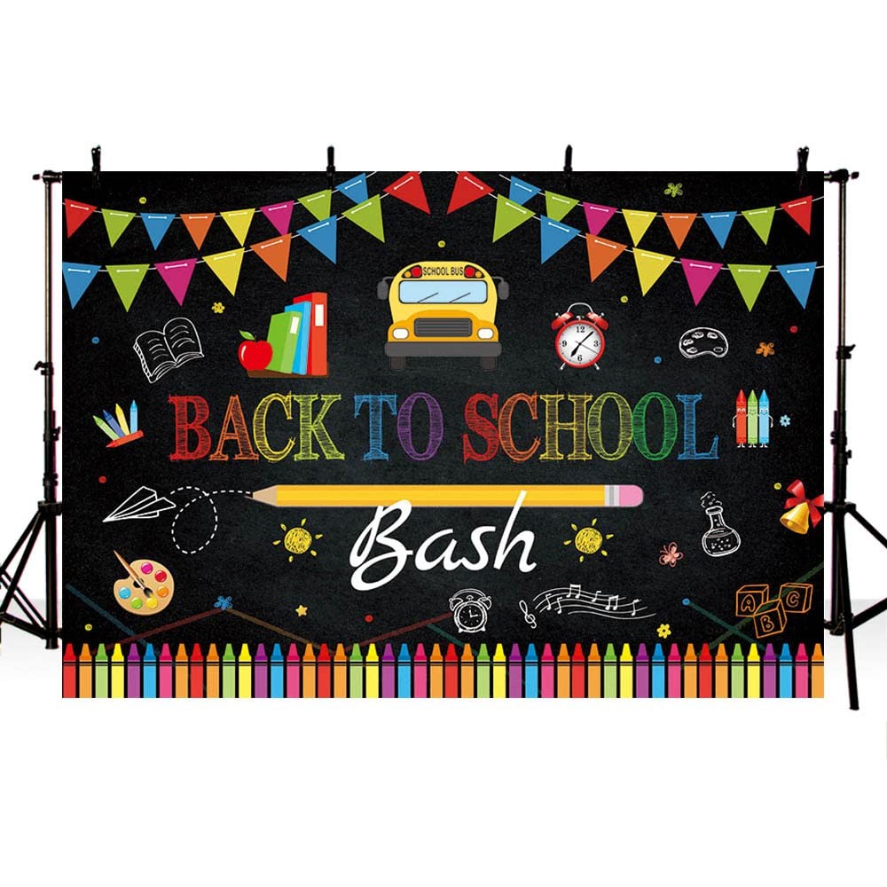 7x5ft Back to School Bash Backdrop Chalkboard Welcome Back to School Backgrou...