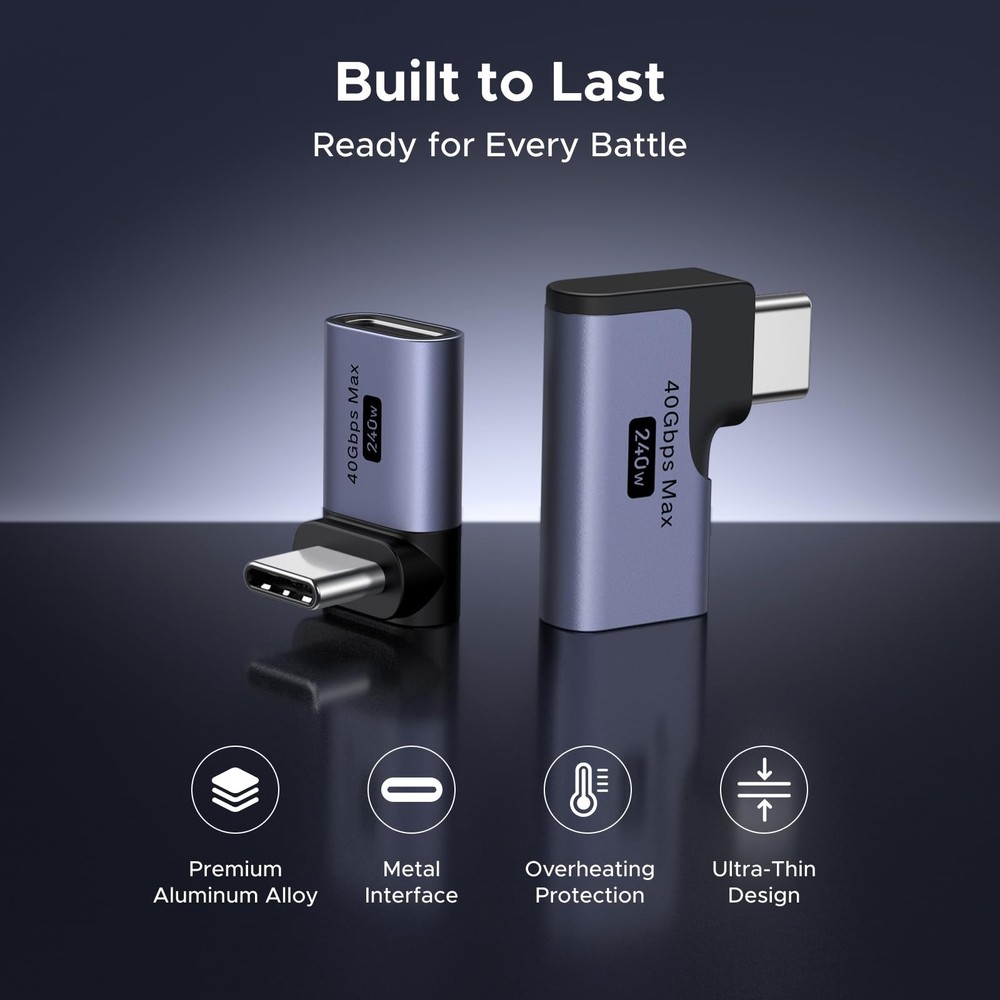 UGREEN 40Gbps Right Angle USB C Adapter Combo, 2-Pack 90 Degree space gray