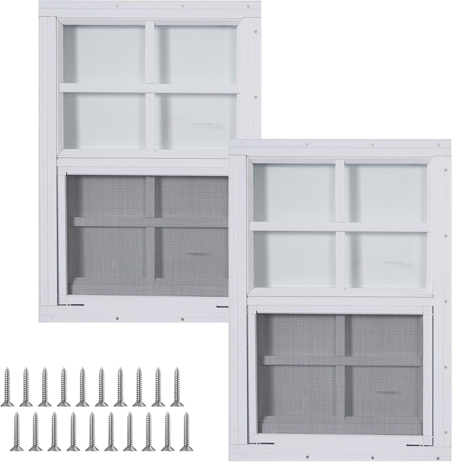 2 Pack Shed Windows, 14'' X 21'' Household Windows with Tempered Glass and Fiber