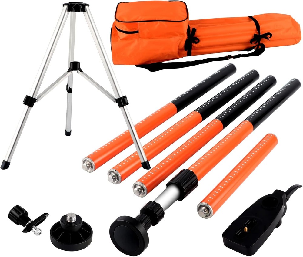KEZERS Laser Level Pole with Tripod,12Ft./3.7M Telescoping for Orange