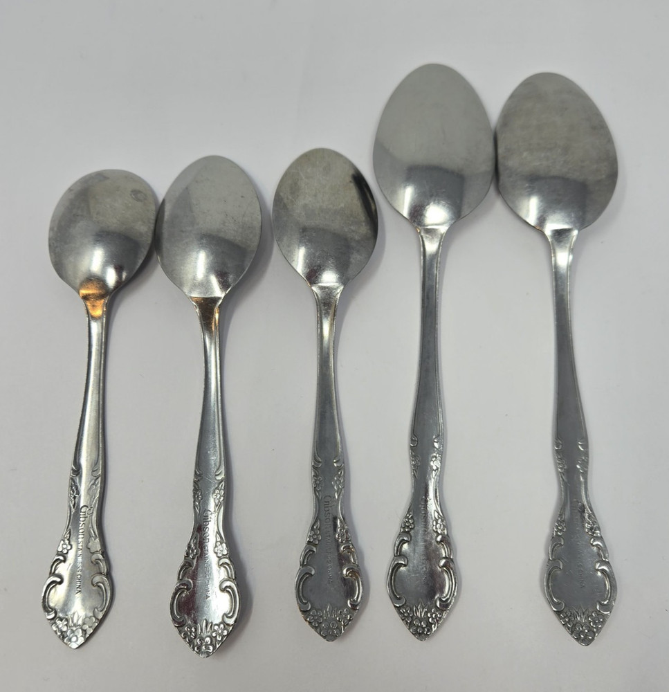 Gibson CLASSIQUE Flatware Teaspoons Oval Dinner & Sugar Spoon -Scroll Floral