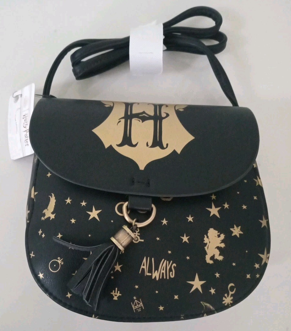 New Harry Potter Hogwarts Purse Celestial Black Gold Saddle Bag BIOWORLD