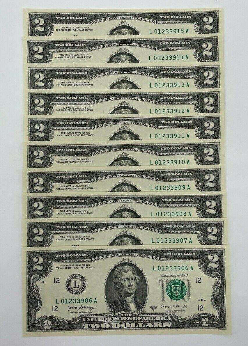 *Lot of TEN (10) 2017A CRISP $2.00 Two Bills Uncirculated Sequential Notes