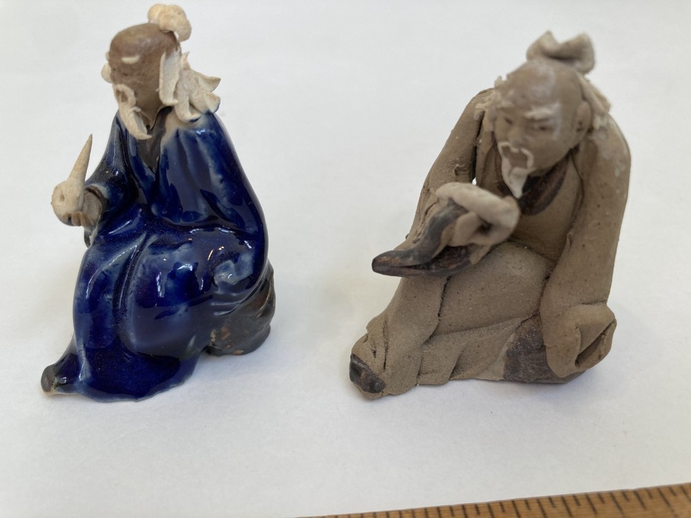 2 FIGURINES FOR BONSAI DISPLAY MUDMAN CLAY CERAMIC