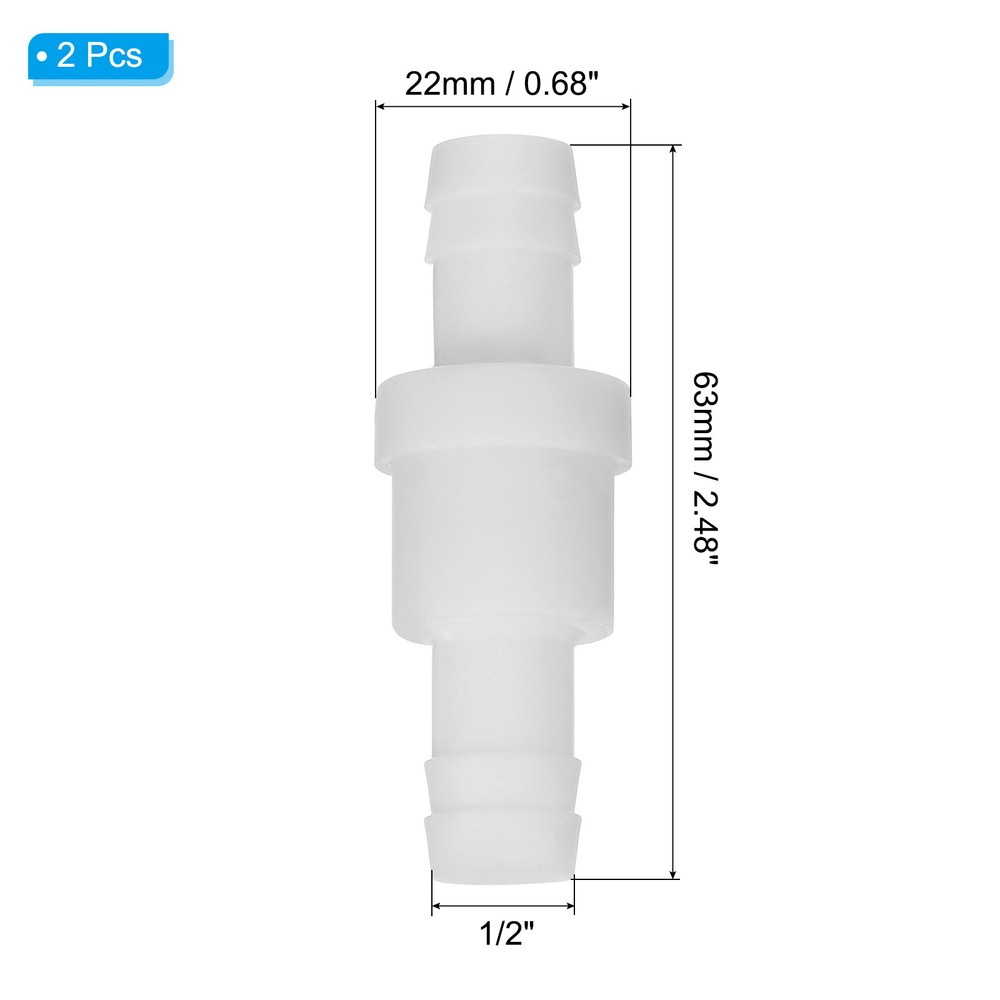 2Pack 1/2" Plastic One Way Inline Check Valve, Barb Hose Non Return White