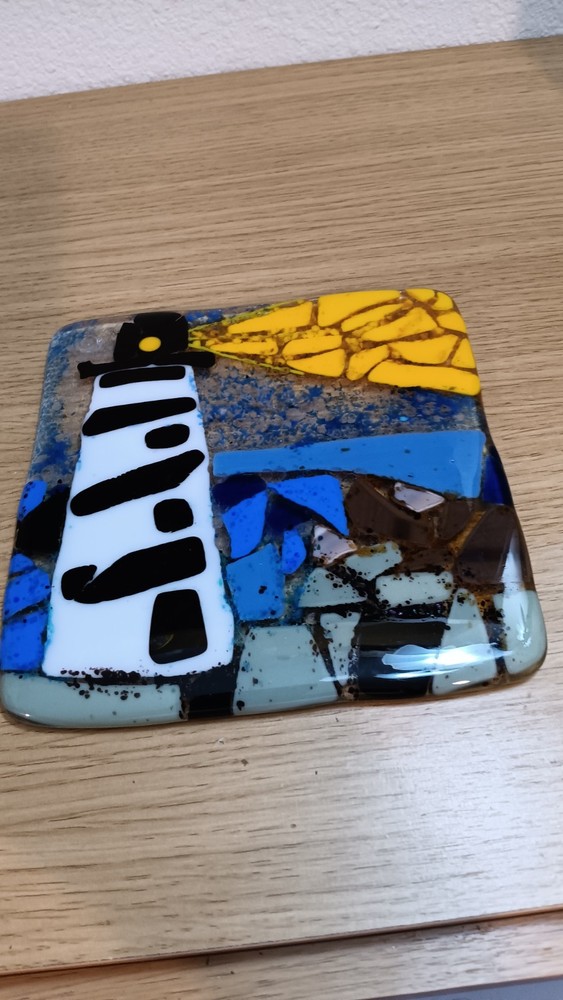 Fused Art Glass Tile Trivit Lighthouse Design