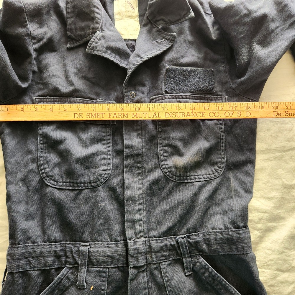 US Navy Coverall 40L Flame-Resistant Utility Dark Blue Hook Loop Tag Left Side