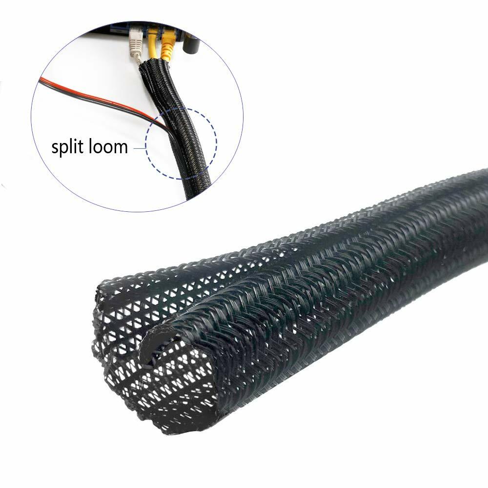 OHM Split Braided Cable Wrap Loom 1/8,1/4,3/8,1/2,3/4,1'' 5ft,10ft,25ft - 100ft