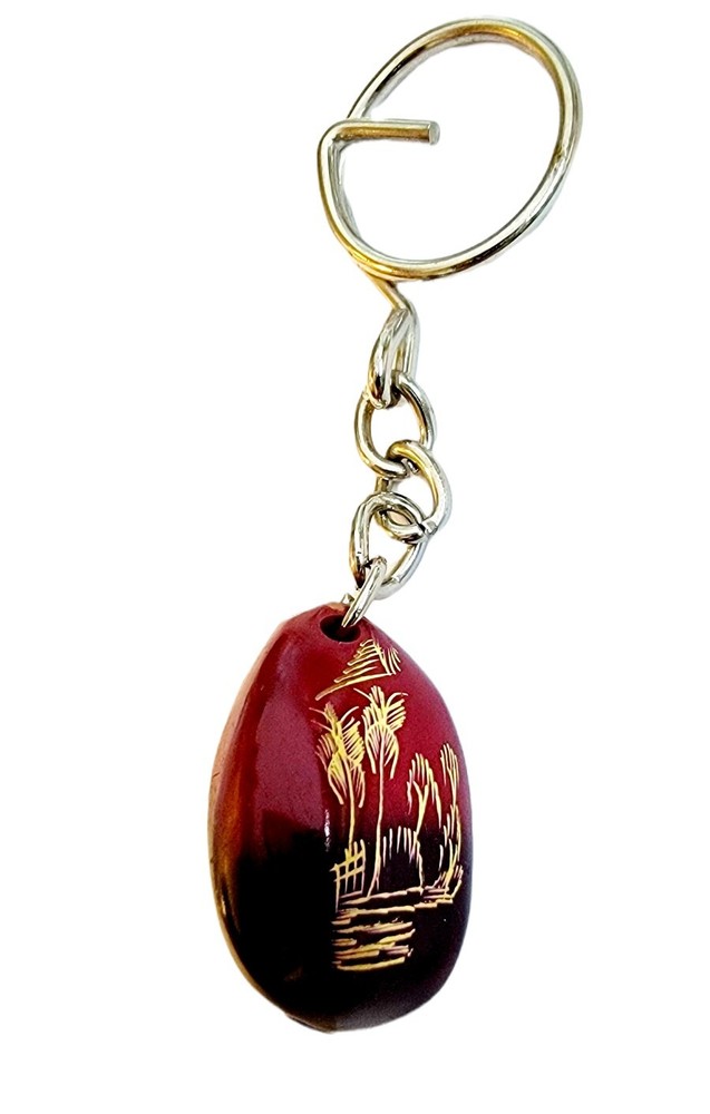 Artisan Bamboo Etching Keychain Multitone Resin Stone Sculpted Etched Keyring