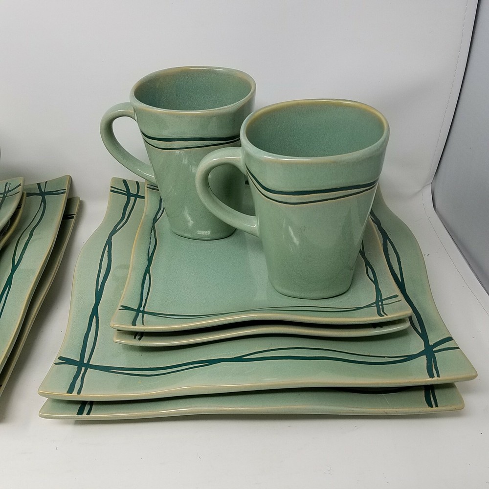 Studio Nova Dinnerware Set Mystic Cove Green HA101 Pattern 4 Place Settings 16pc