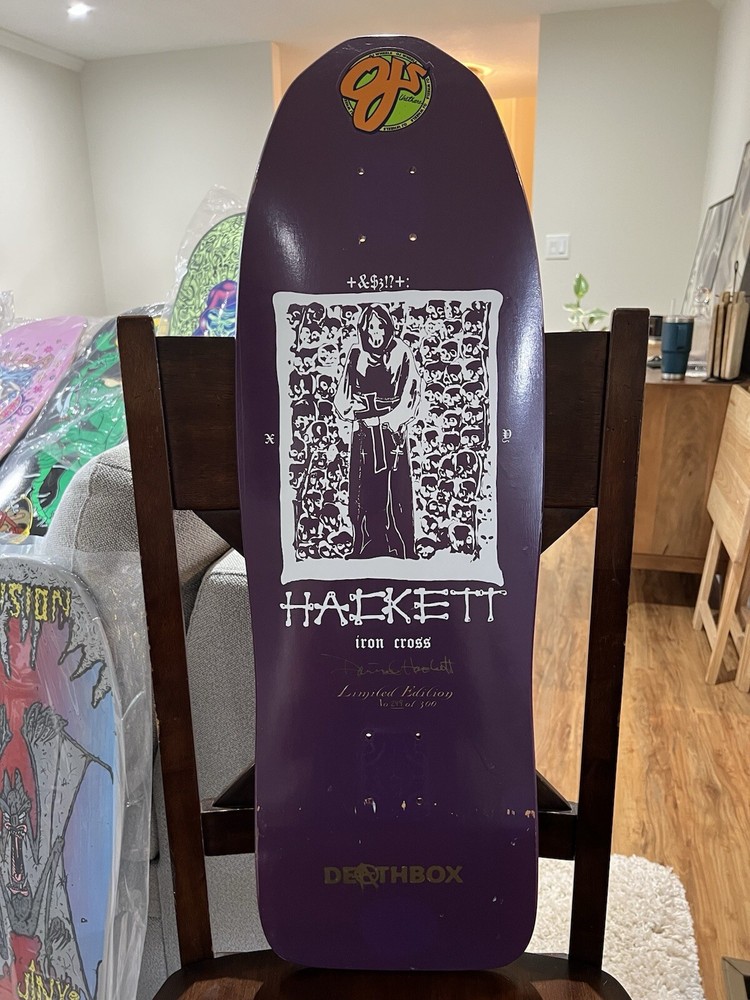 Dave Hackett Signed Iron Cross Death Box Skateboard Deck
