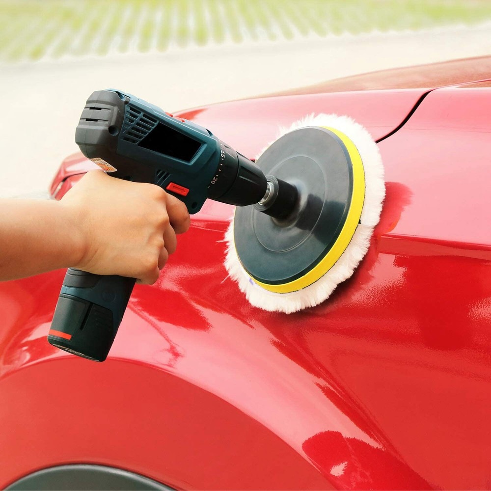 7 inch Lambswool Polishing Waxing Buffing Pads Hook Loop Auto Wool Buffer Wheels