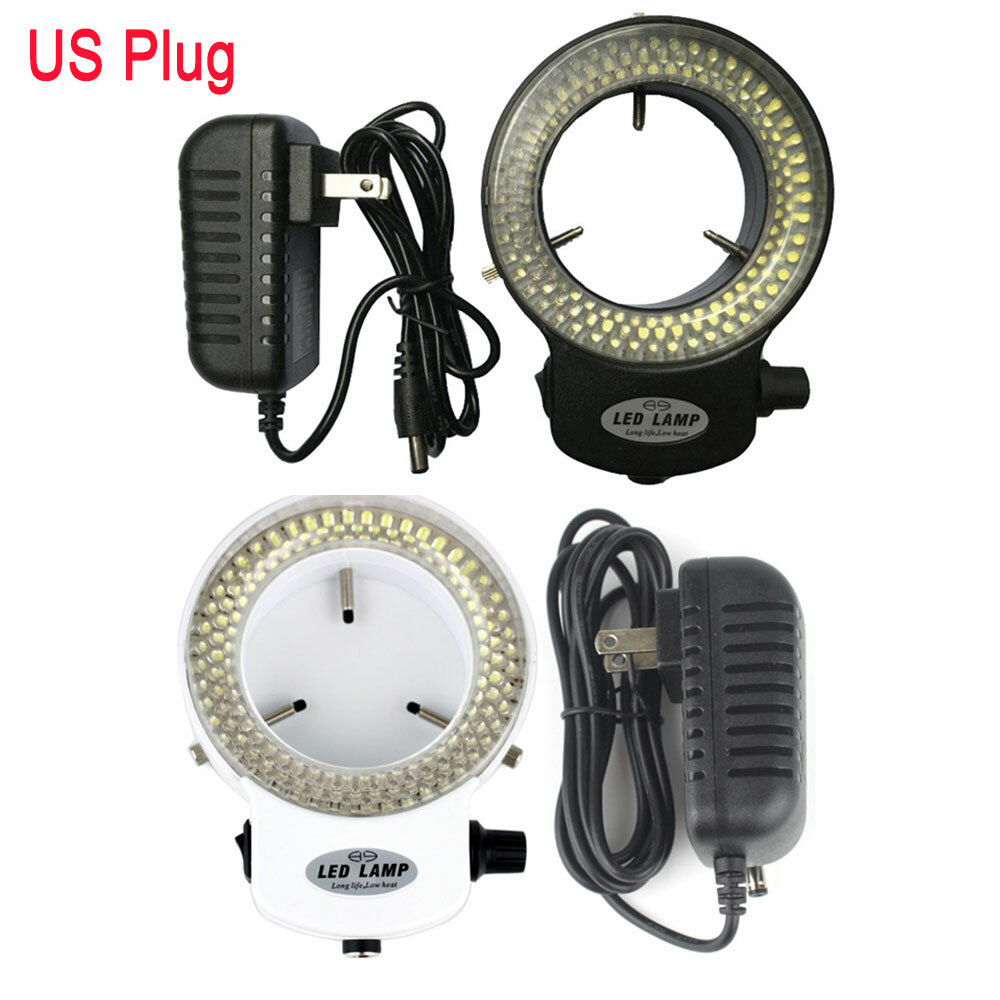 Microscope Ring 144 LED Bulb Light Illuminator Lamp US Plug Adjust Black / White