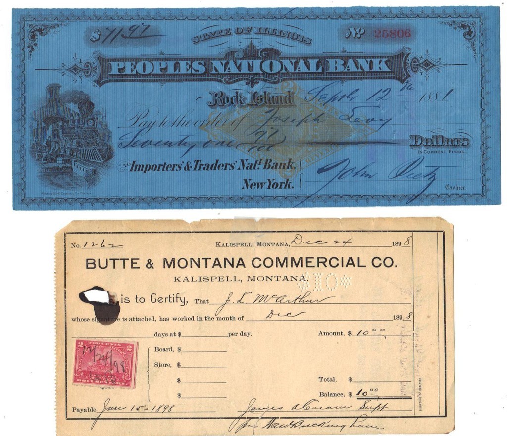 US 1860-80's COLL OF NINE DIFF BANK CHECKS GRANITE BANK BOSTON BANK OF VIRGINIA