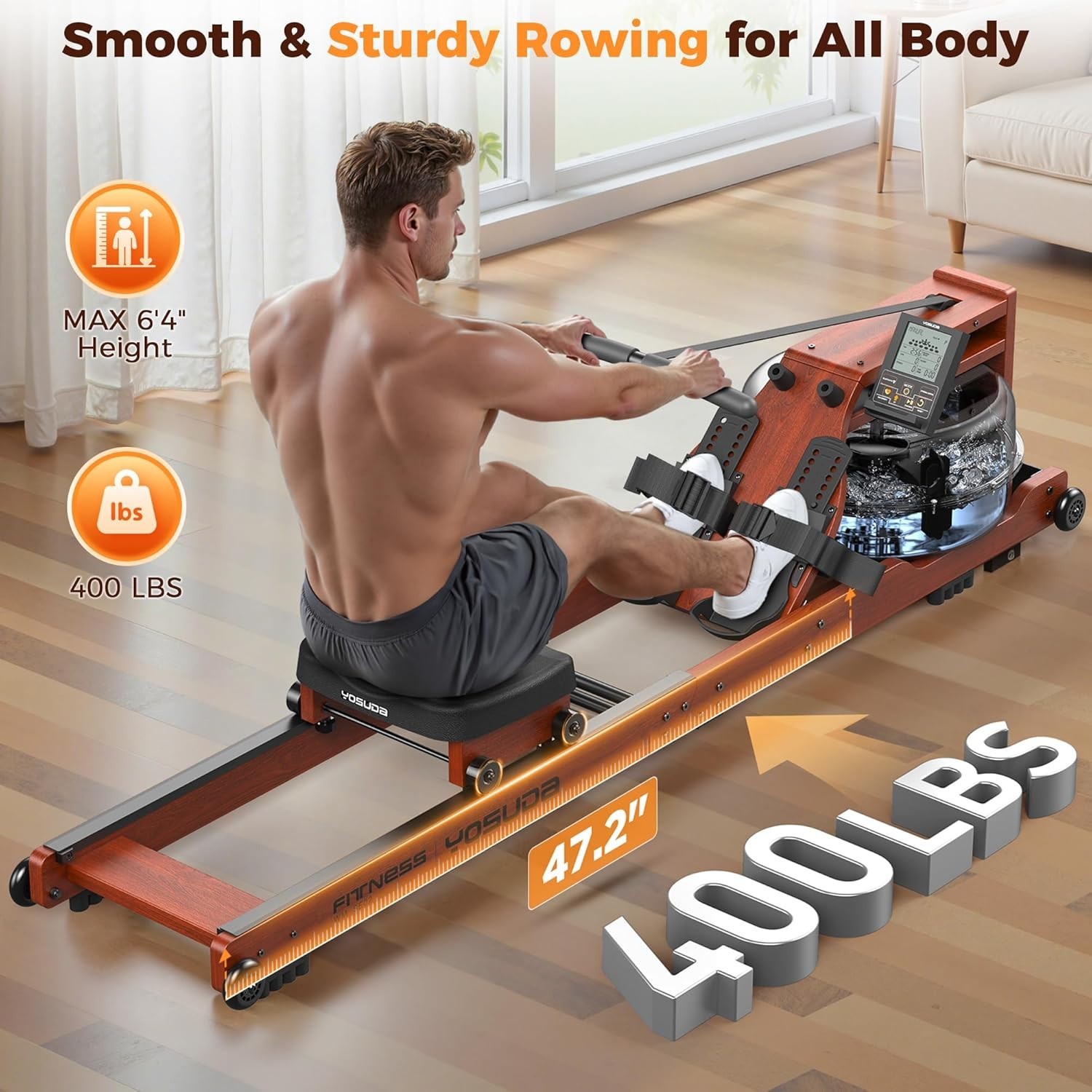 YOSUDA Water Rowing Machines for Home Use- Foldable Rower Machine 400LBS Weight