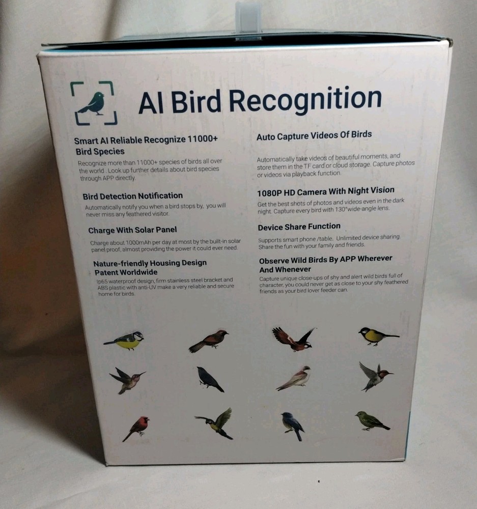 SHARPER IMAGE BIRD FEEDER SMART AI RECOGNITION BD002 REMOTE CONTROL CAMERA, NIB