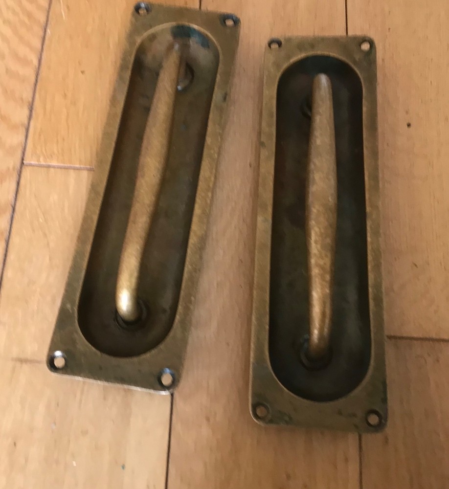 Vintage Brass Recessed Handles Door Pulls Solid Cast Antique Brass Rare - Ref 33