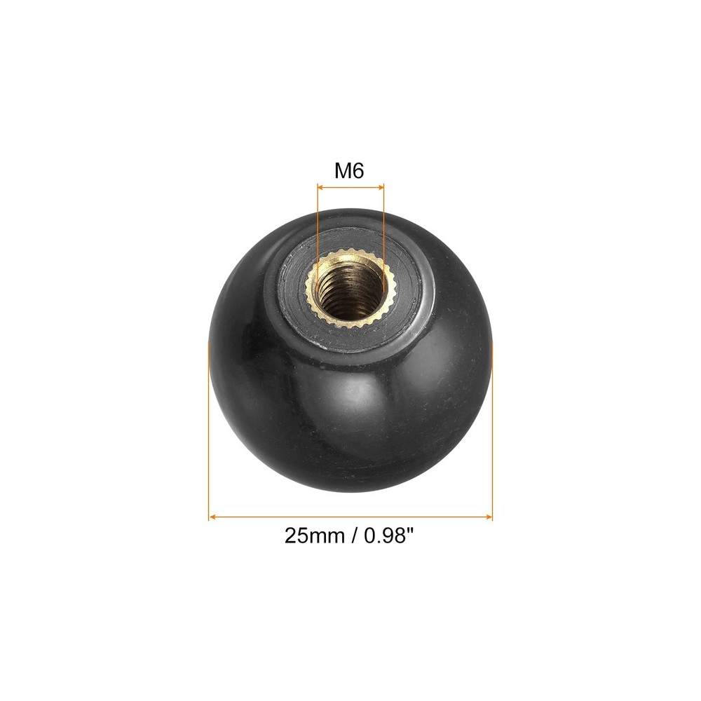 uxcell 6Pcs Threaded Ball Knobs, M6 Female Thread Thermoset M6x0.98'', Black