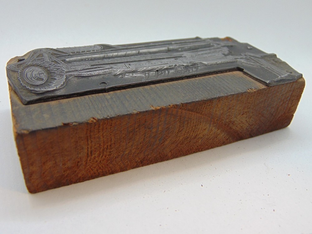 Printing Letterpress Printers Block Large Tractor Implement with Wheels