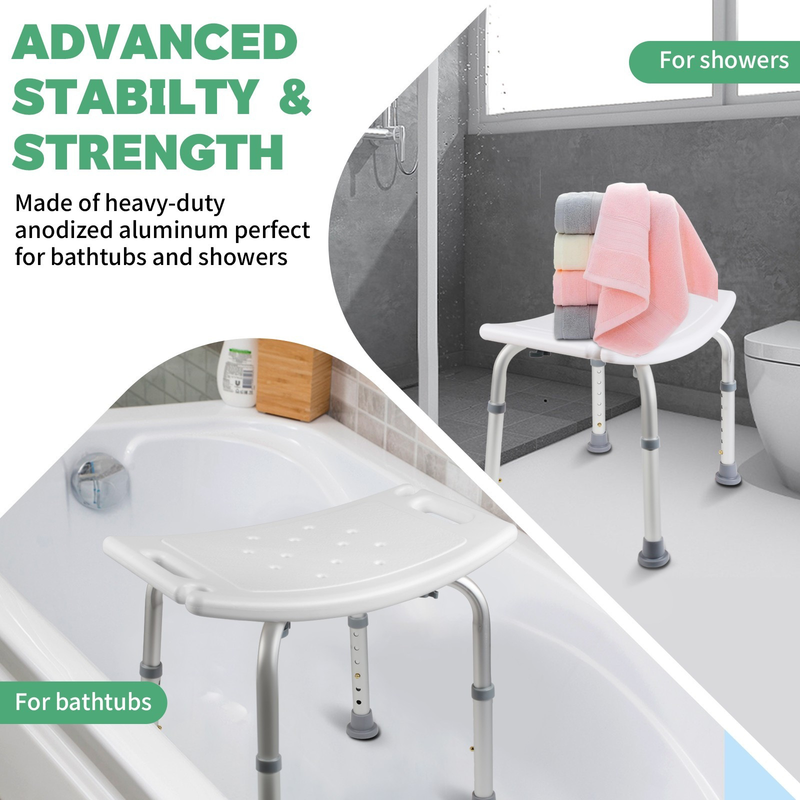 Shower Chair Seat 350lb Bath Stool Padded Height Adjustable Bathtub Seat Bench