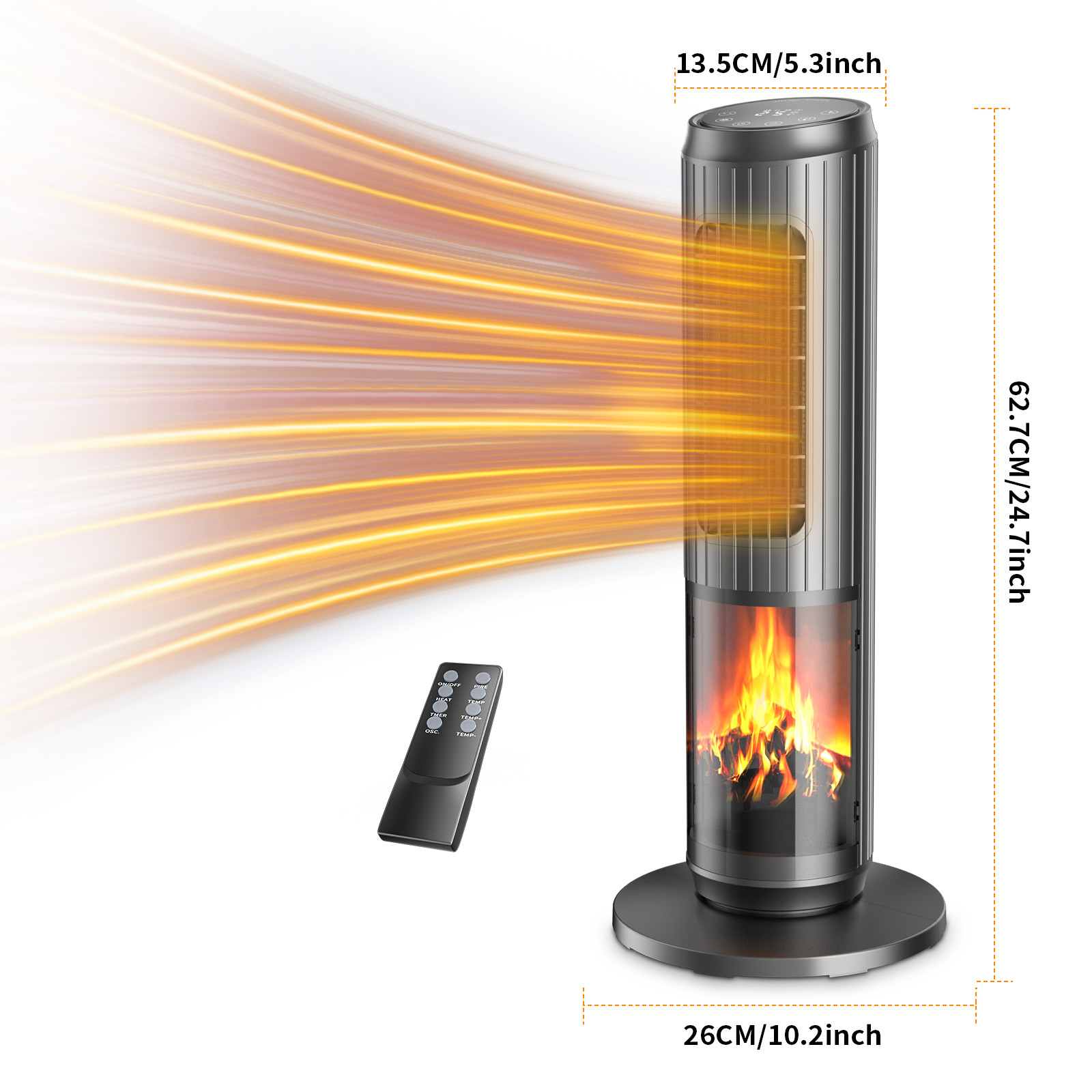 25" Oscillating 1500W Ceramic Tower Space Heater Electric Heater Fan With Remote
