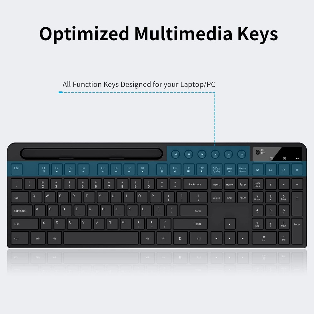 Ergonomic Wireless Keyboard Mouse Combo with Phone Tablet Holder Black