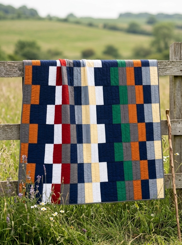 Handmade The Pixel Path Patchwork Queen Size Cotton Finished QUILT Hand Stitched