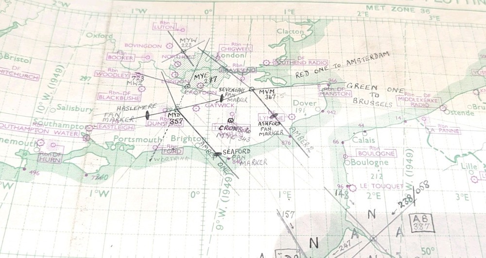 Original War Office Plotting map London-Gibraltar-Malta 1949 With Ops Markings