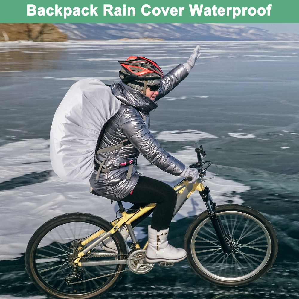 40L-50L Bag Rain Cover with a Vertical Reflective Strap [Silver]