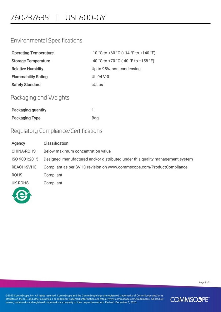 Commscope USL600-GRY Modular Jack Cat6 U/UTP