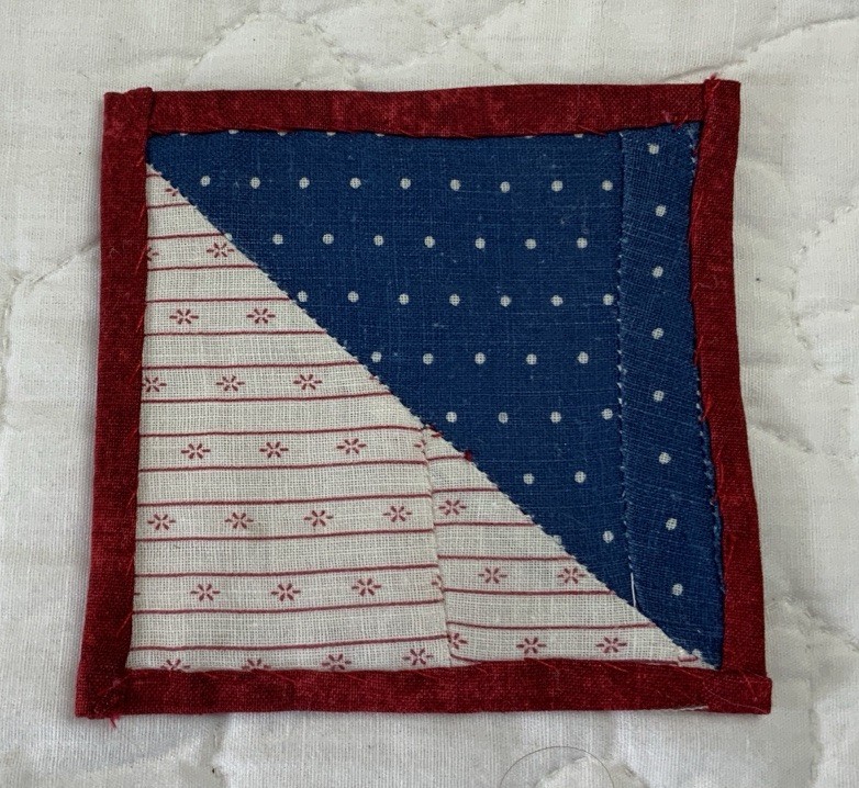 Vintage Antique Patchwork Quilt Table Topper, Mini, Triangles, Blue, White
