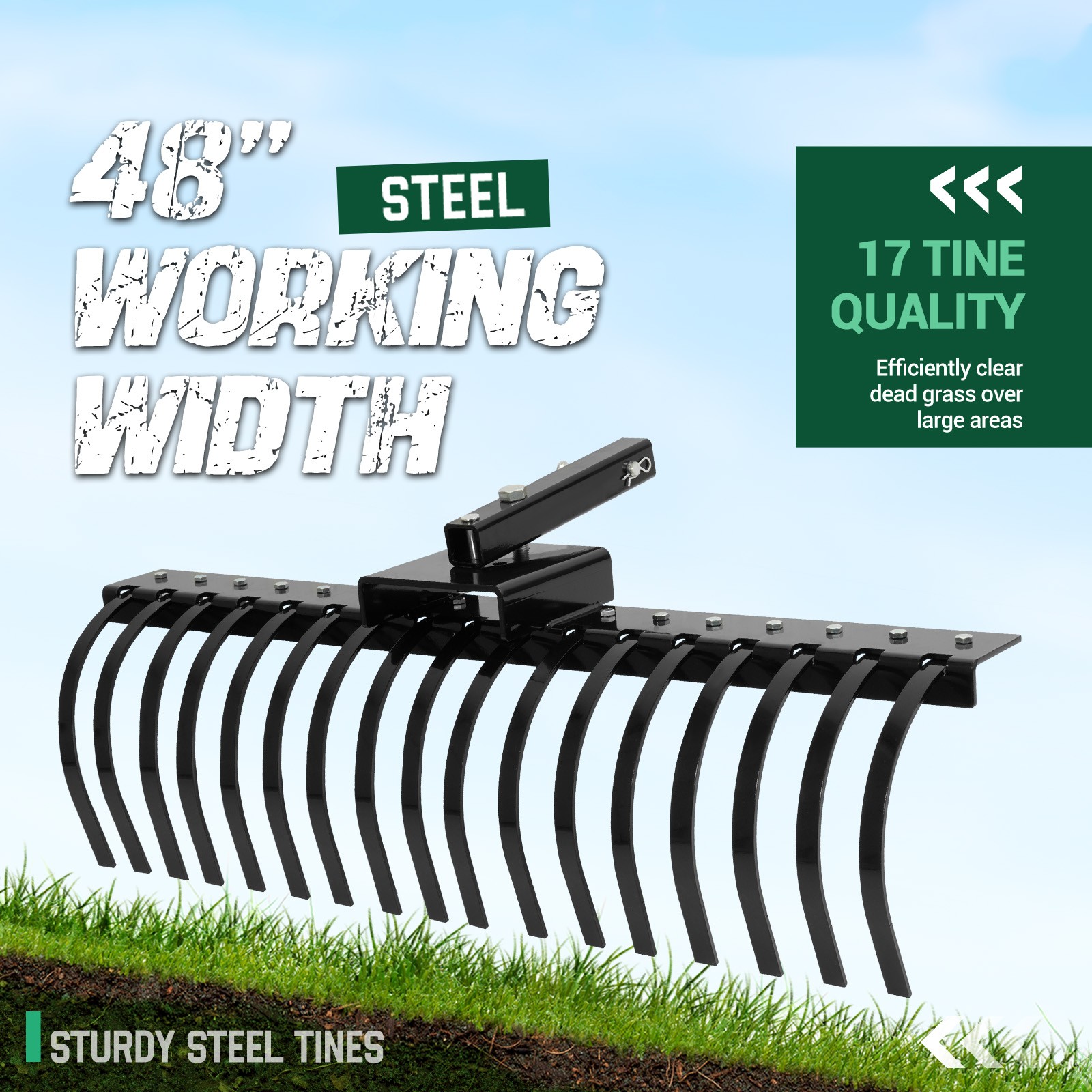 48" Landscape Rake Pine Straw Rake Rock Rake Fits 2" Receiver ATV/UTV Tractors