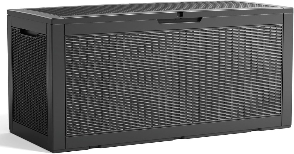 Black Resin Deck Box 100 Gallon - Lockable Waterproof Patio Container for Tools