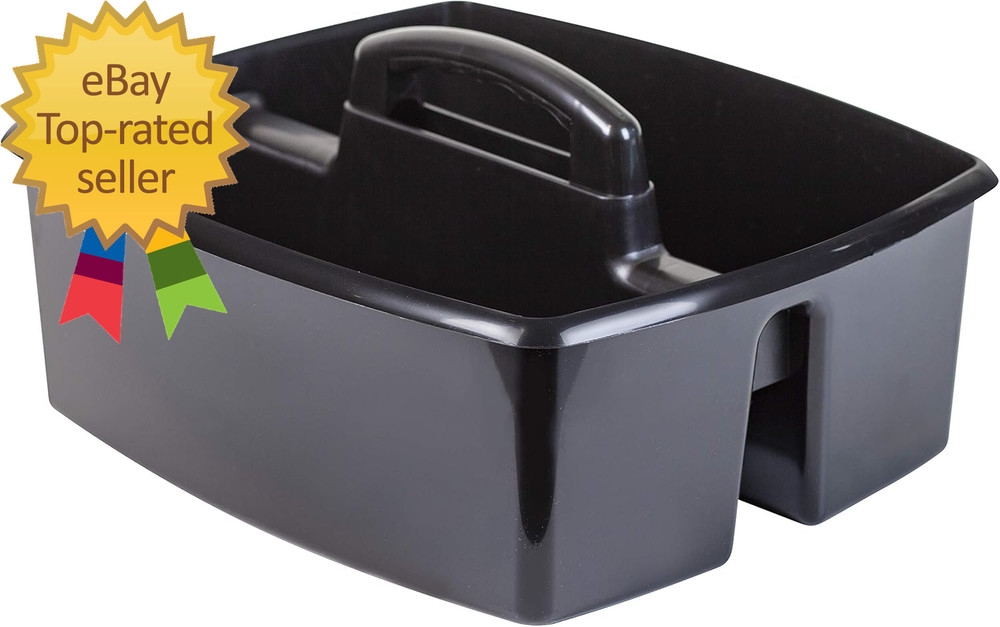 2 Compartment Large Caddy Multipurpose Classroom Organizer with Handle Black