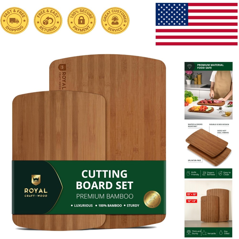 Bamboo Cutting Board Set - 2-Piece Lightweight Kitchen Prep Boards