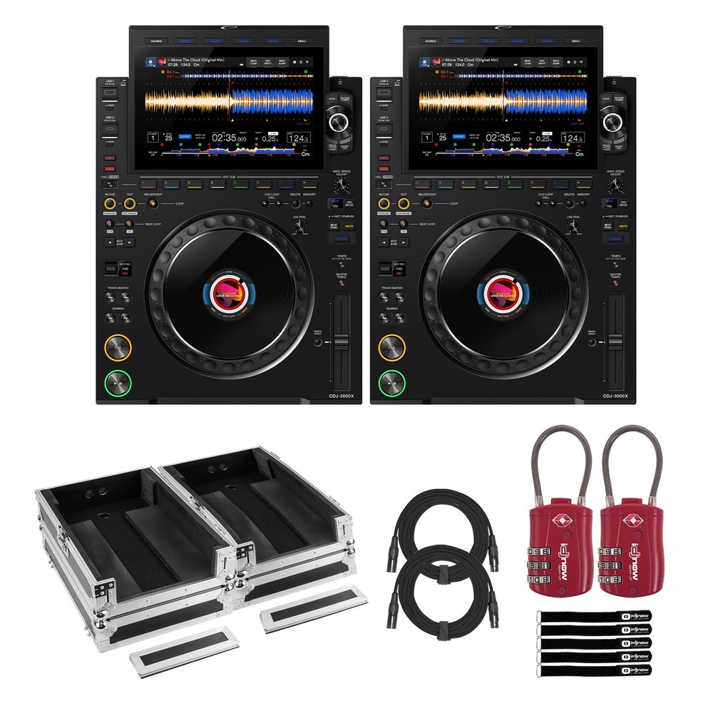 AlphaTheta CDJ-3000X Flagship DJ Media Players Controllers Pair w Silver Cases