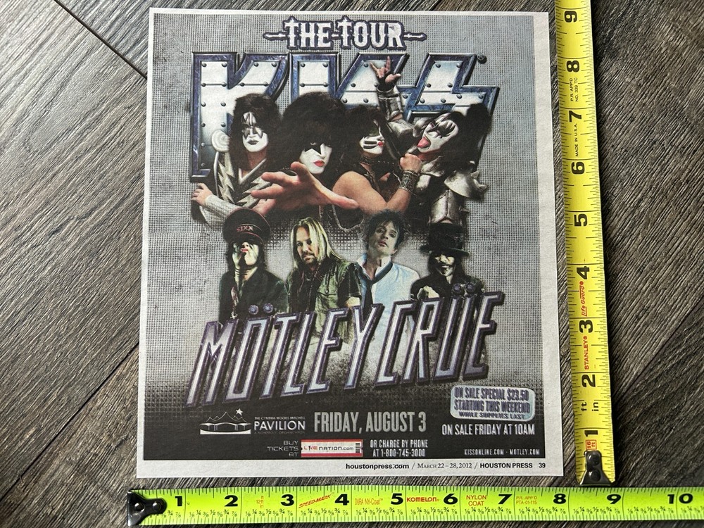 KISS Concert Ad Advert The Tour Houston TX Aug 3 2012 Motley Crue Vintage Kiss A