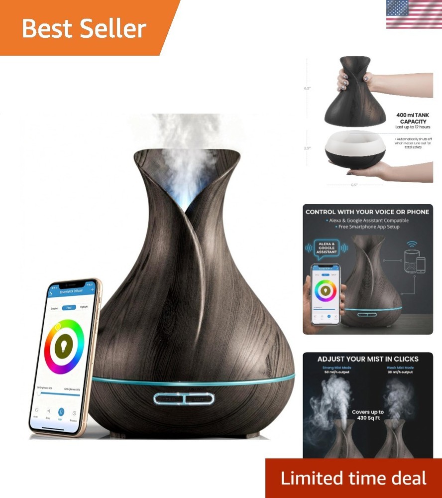 400ml Ultrasonic Smart Diffuser with App & Voice Control - Dark Brown Design
