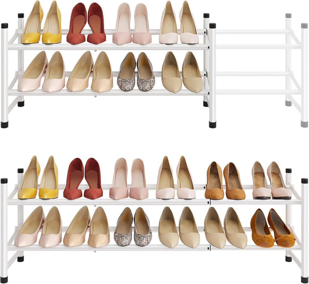 Expandable Shoe Rack for Closet 2 Tier, 28“-41“ Adjustable & Stackable Shoe Shel