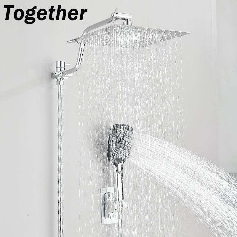 Chrome 8"High Pressure Rain Shower Head with Handheld Spray Combo Adjustable Arm