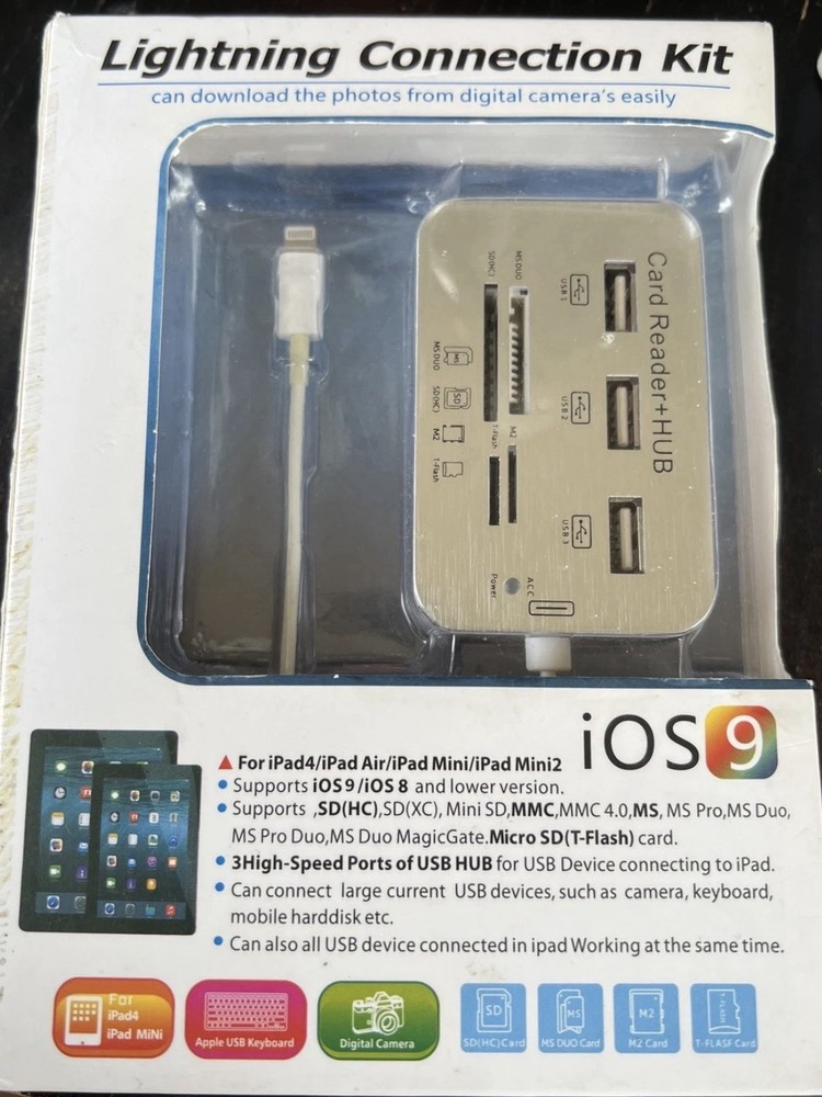 4 in1 USB Camera Connection Kit Micro SD Card Reader Adapter for iPad iPhone IOS