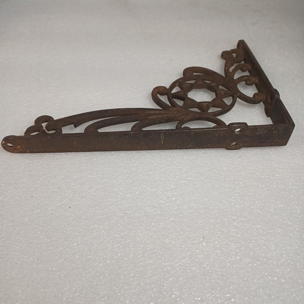 Victorian Gothic Revival Cast Iron Shelf Bracket Scroll Star Medallion
