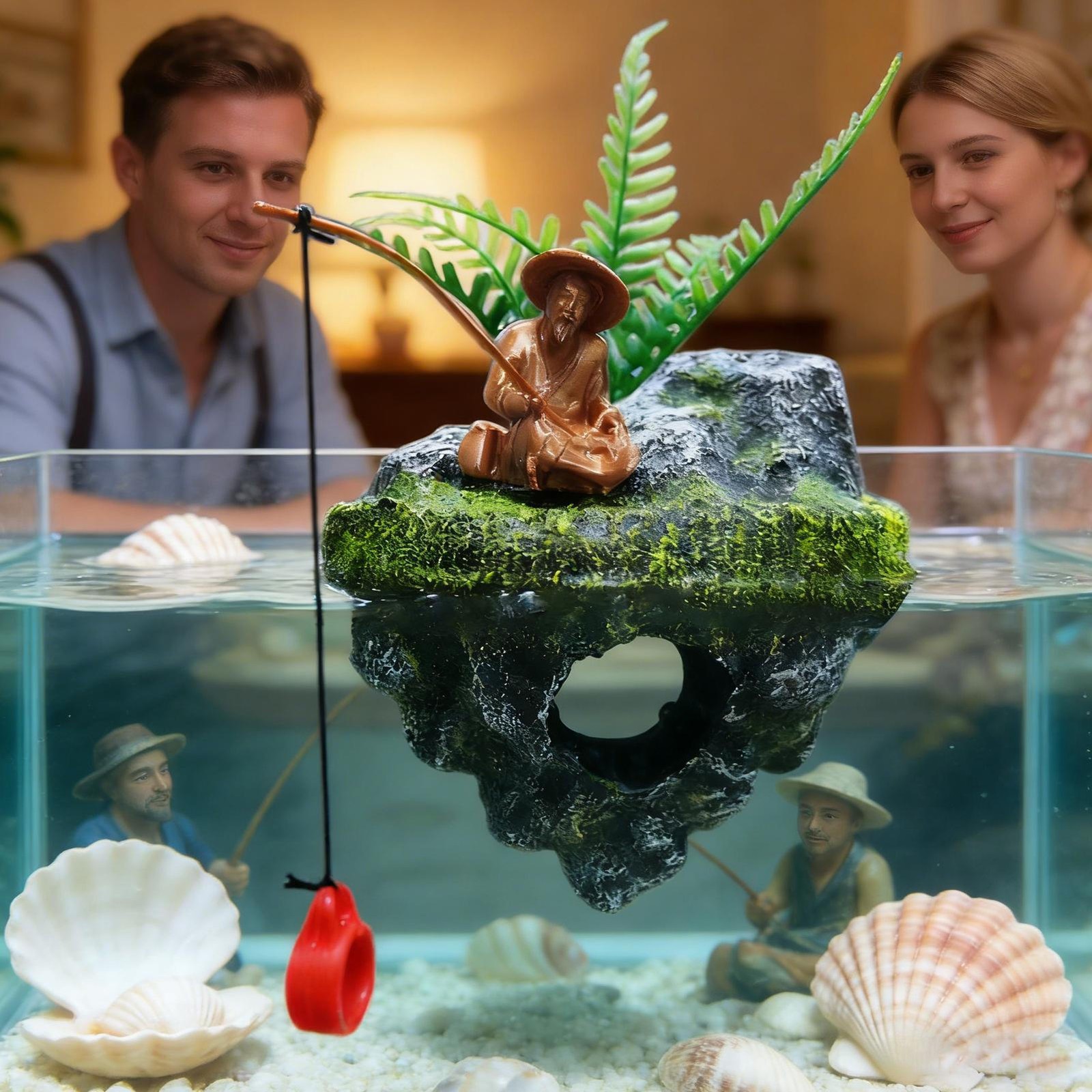 Aquarium Decorations Resin Realistic Small Floating Fisherman Island Fish