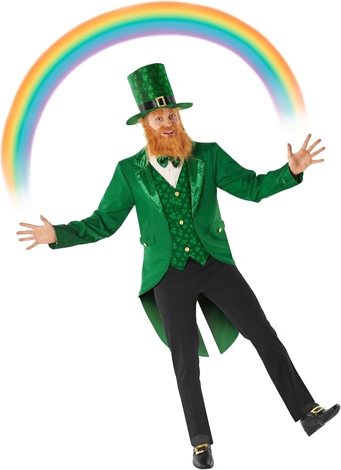 Men`s Leprechaun Costume + Hat Adult St Patrick`s Day Irish Outfit Suit M - 2XL