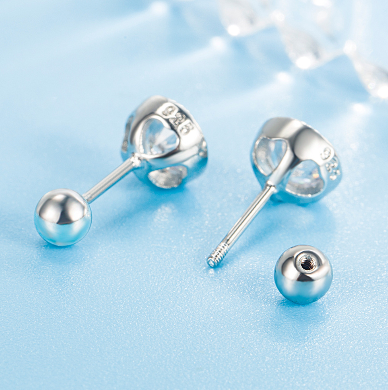 STERLING SILVER Tiny 6mm Round Bezel CZ SCREW BACK STUD EARRINGS Gift PE63