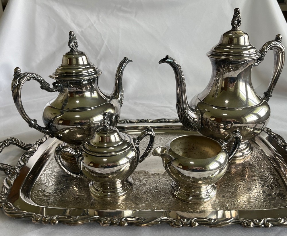 Oneida Silversmiths Sea Crest 5-Piece Tea & Coffee Service Silver-Plated Vintage