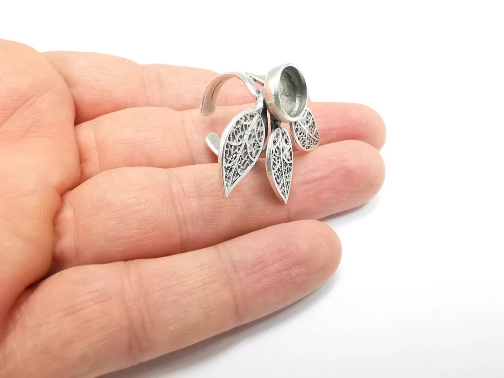 Leaf Ring Setting Blank Cabochon Mounting Adjustable Resin Base Bezel Mosaic