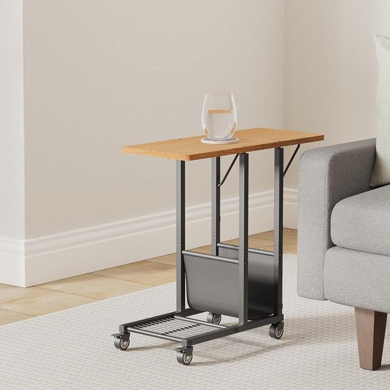 C Shaped Portable Nightstand W/ Wheels Extra Storage Laptop Side Table New